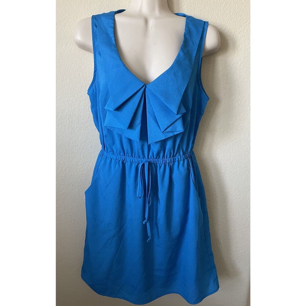 BeBop True Blue V Neck Cascade Collar Sleeveless Women's Dress Size M